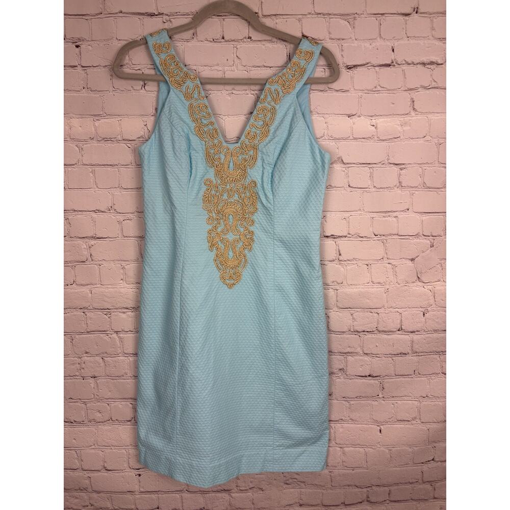 Lilly Pulitzer Suzette Dress Women’s Size 2 Turquoise Gold V Neck